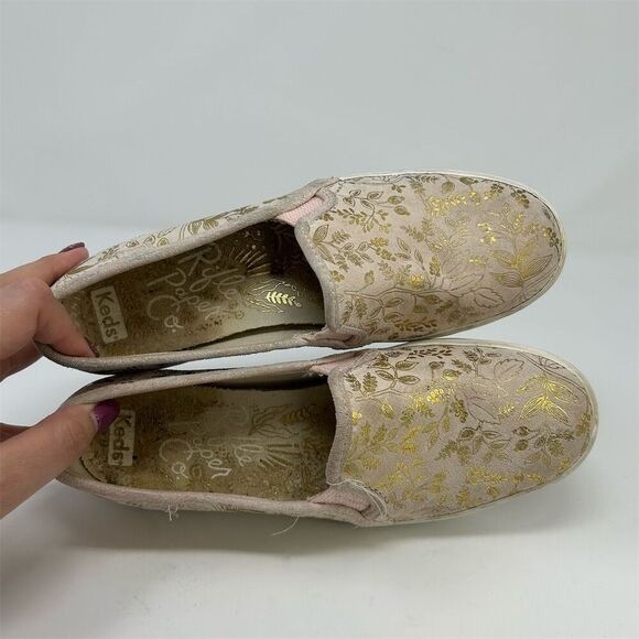 Keds x Rifle Paper Co. Women's Floral Gold and Pink Slip-On Sneakers Size 6.5 - Picture 12 of 14